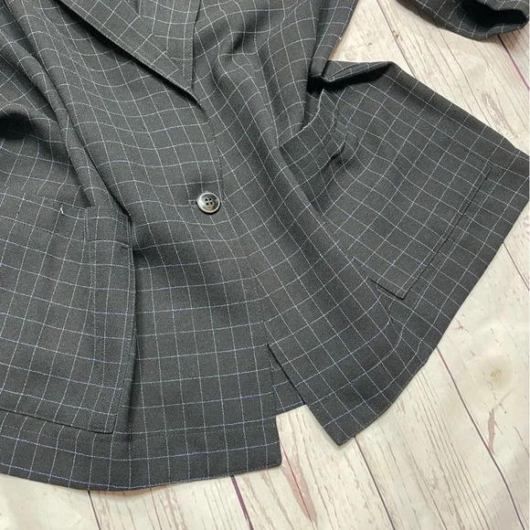 Vintage Womens Union ILGWU Plaid Navy Blue Single Button Lightweight Blazer VTG - Picture 3 of 14